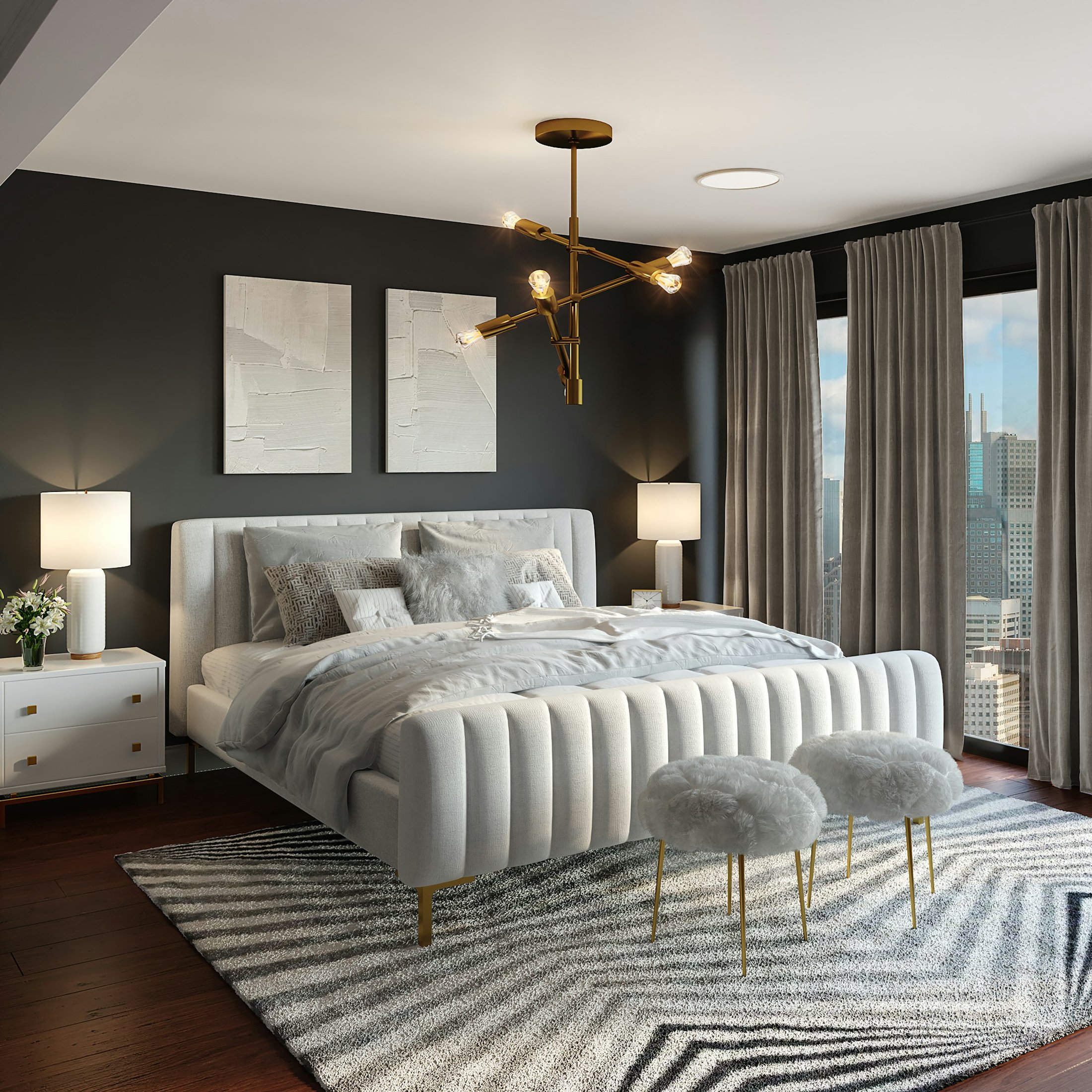 Elegant bedroom with a comfortable, well-made bed